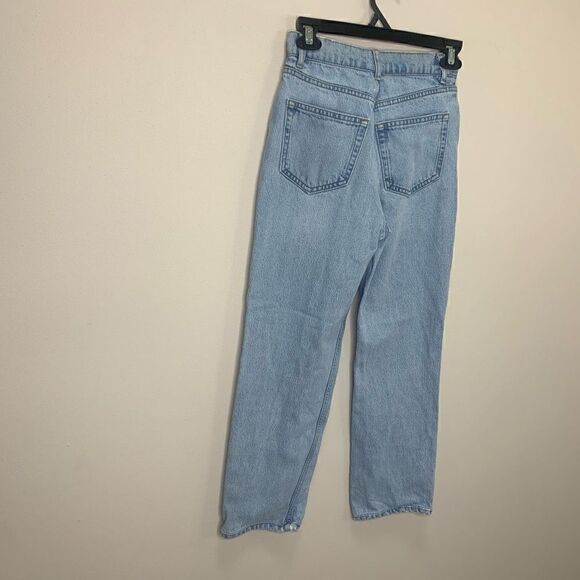 Reformation Jeans Size 24 High Rise Light Wash Mom Jeans Distressed Below Knee B - Picture 4 of 9